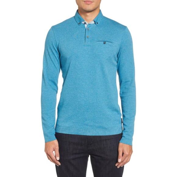 Ted Baker Other - Ted Baker Men's Yamway Modern Slim Fit Long Sleeve Polo in Teal Size 6 / XXL‎